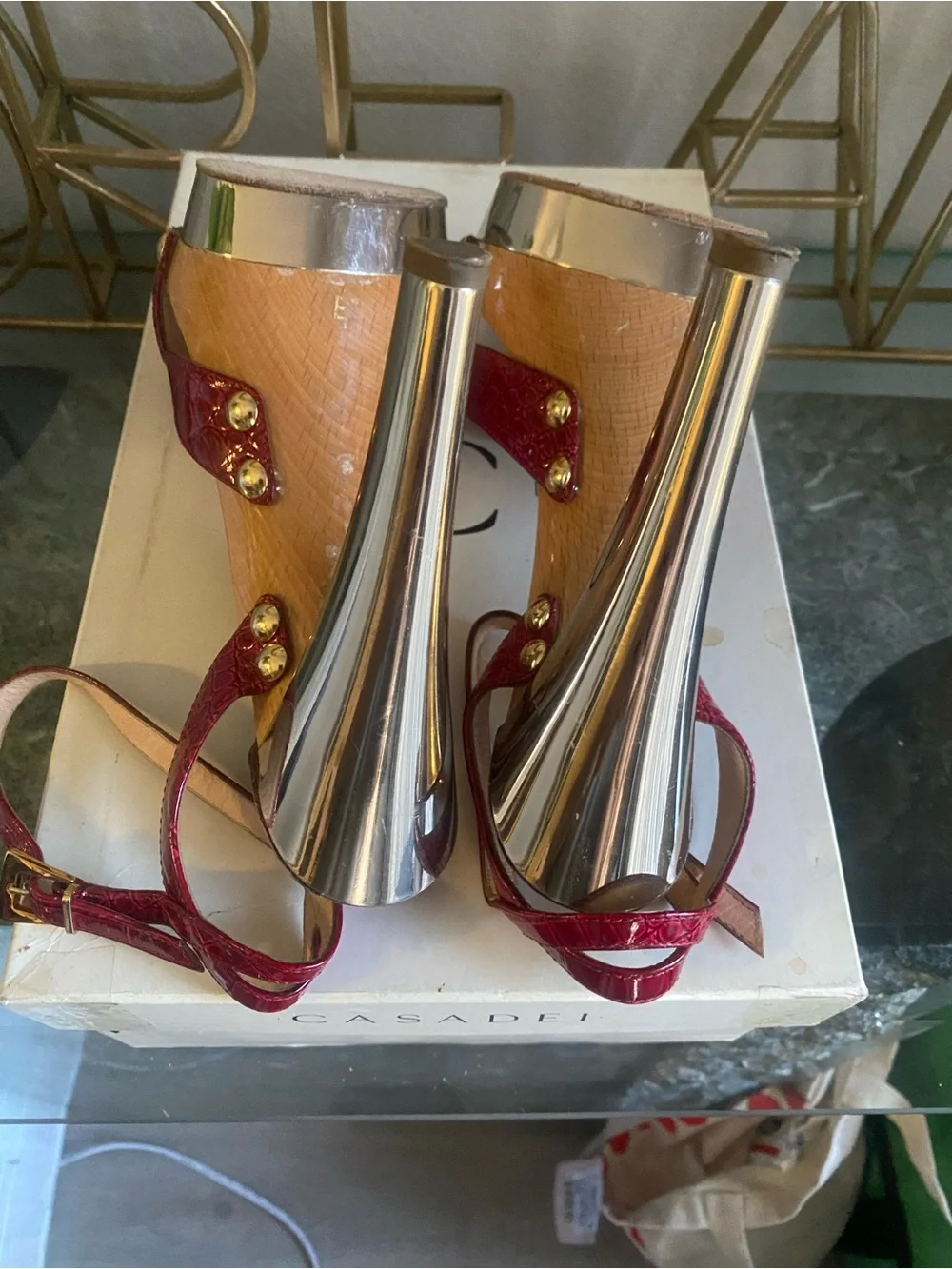 Stunning $640 Vintage Casadei Rockodrill Fragola  Platform Heels ~ 37
